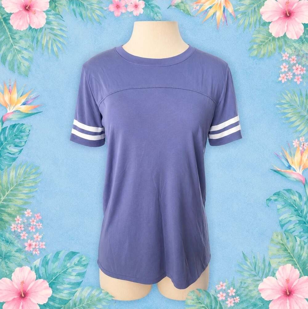 0118-Pink Rose Vintage Women's Blue Football Style with Striped Sleeves